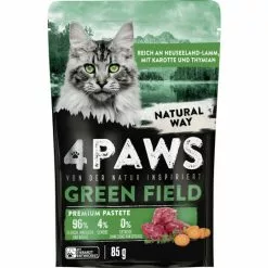 4 Paws Green Field Premium Pastete Neuseelandlamm, Karotte & Thymian 85G